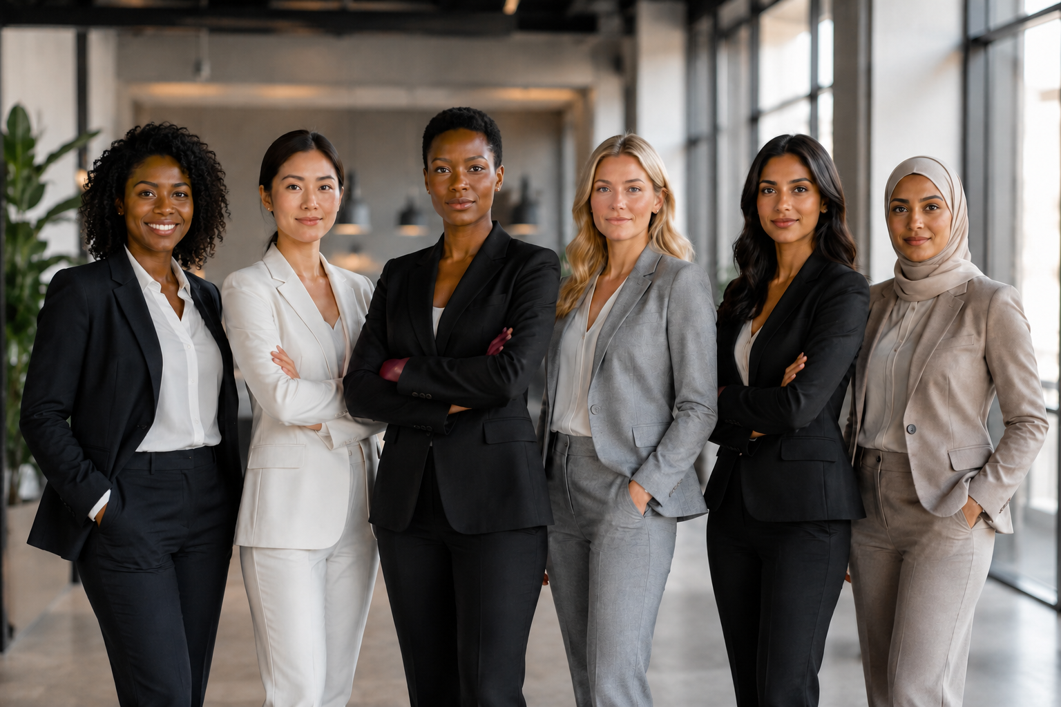 A diverse group of women business leaders standing together